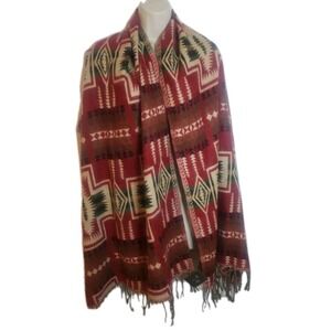 Nomade Wool Blend Fringed Shawl South Western Navajo Print Adult Unisex OS